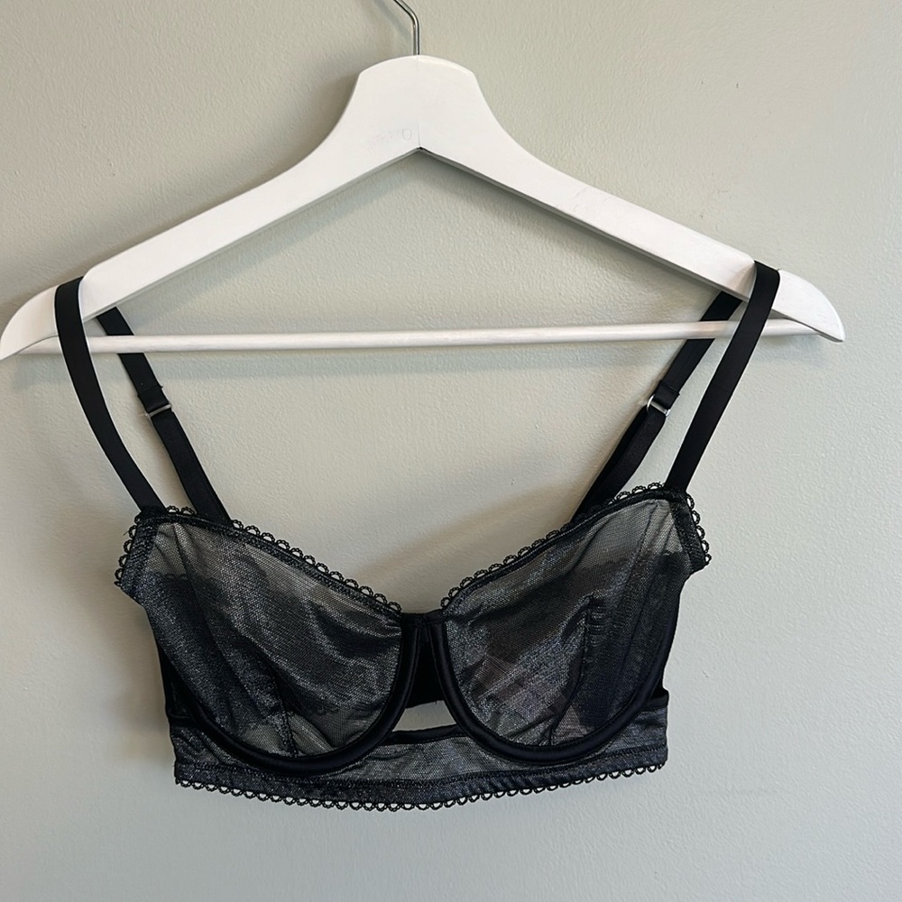 Black glitter mesh unlined bra from Victoria’s Secret